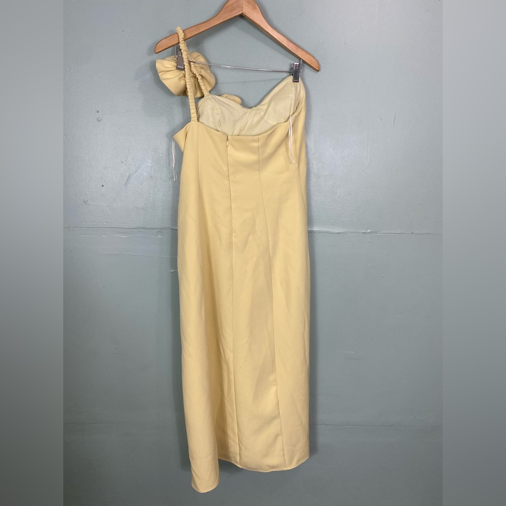 The Wolf Gang Flores Rose Floral Applique Yellow One Shoulder Dress XL - Picture 7 of 10